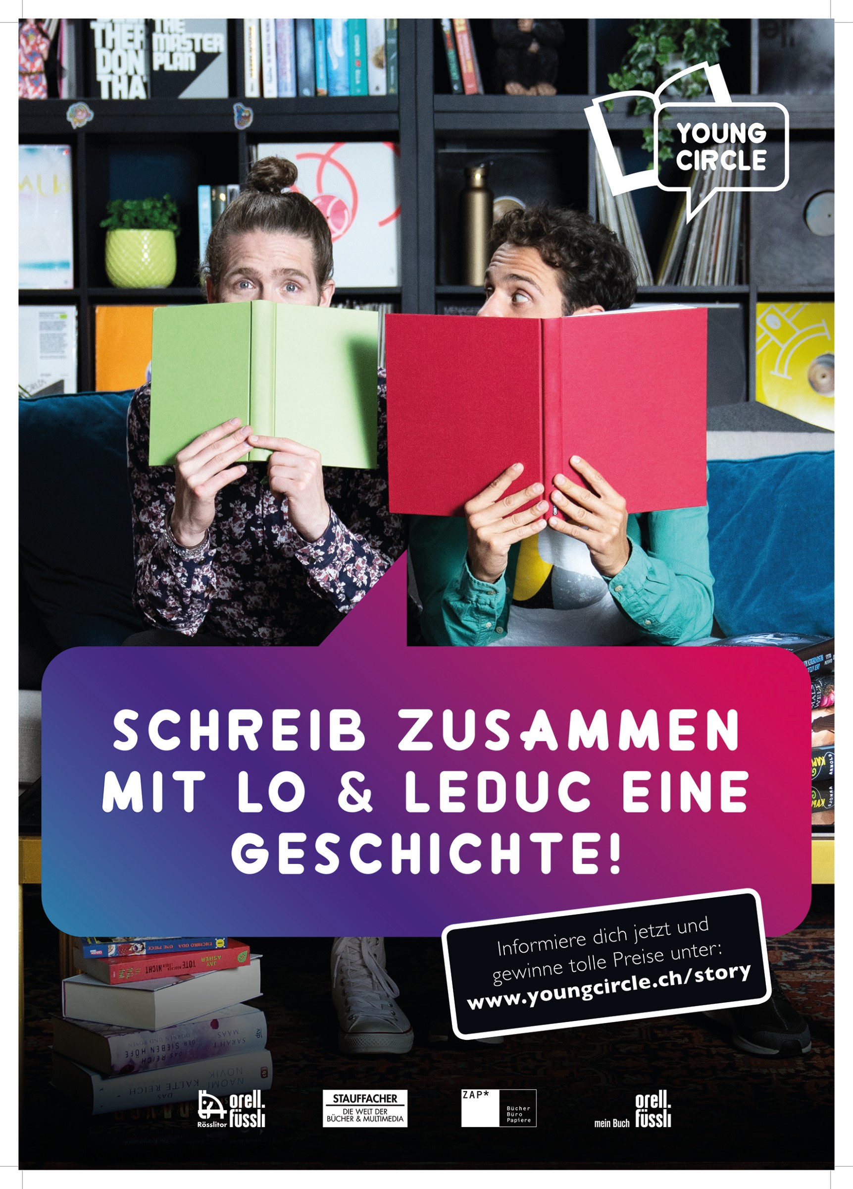 Fokus auf die junge Zielgruppe: Im Frühjahr 2018 hat Orell Füssli seine Community „Young Circle“ gelauncht. Jugendliche können als Mitglieder von Rabatten auf ihren Einkauf profitieren und sich auf der Homepage Youngcircle.ch, per Newsletter oder per WhatsApp über Events und Lesetipps informieren. Als „Botschafter“ ist das Schweizer Mundart-Popduo Lo & Leduc engagiert (Foto).