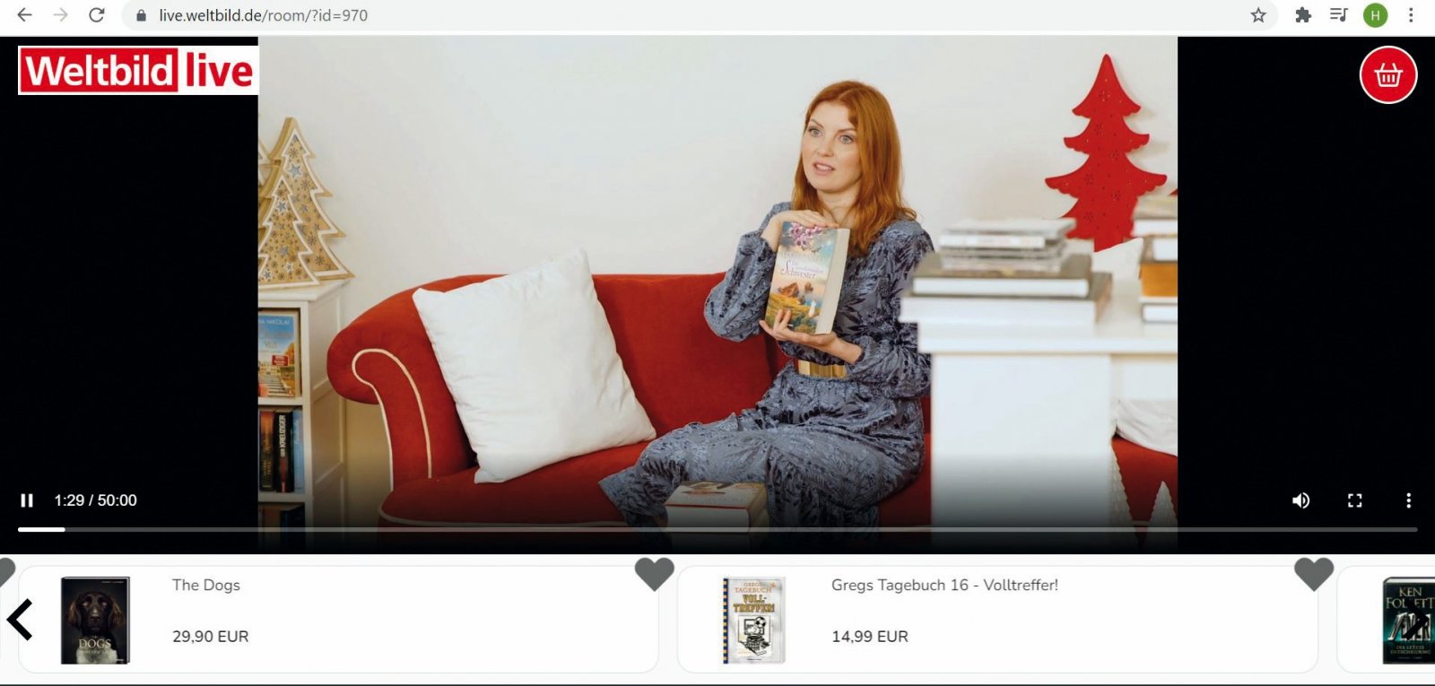 Starke Reichweite: Passend zum Weihnachtsgeschäft 2021 präsentierte Moderatorin Franziska Kurz für Weltbild zugstarke Buchtitel wie Lucinda Rileys „Die verschwundene Schwester“ oder Jeff Kinneys „Gregs Tagebuch“.