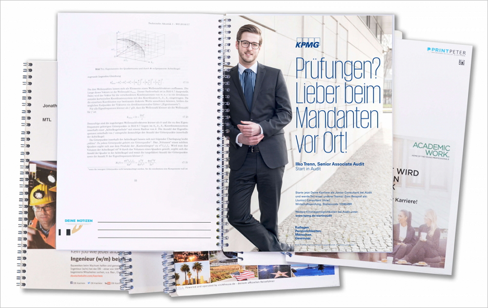 Gezieltes Employer Branding bei Studenten durch Werbung in Skripten. Bild: PrintPeter