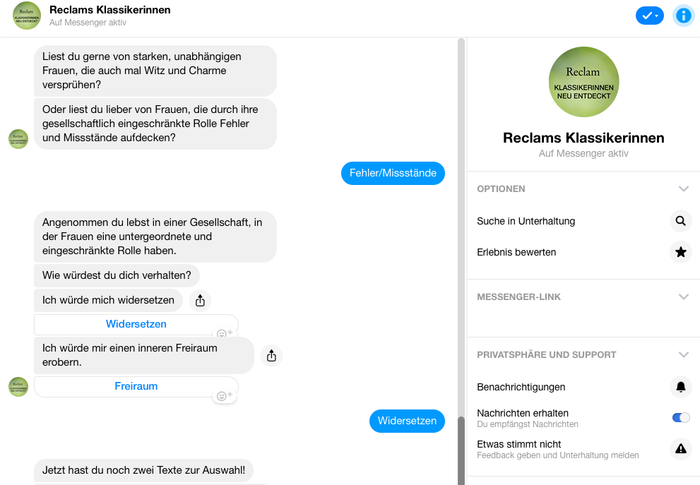 Der neue Chatbot von Reclam soll den Kunden Orientierung bei der Wahl der nächsten Lektüre bieten. 