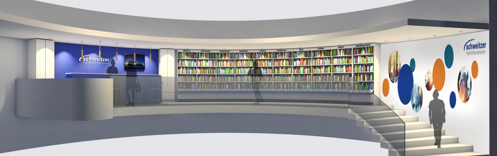 Visualisierung der "Blauen Ecke" von Schweitzer in der Hugendubel-Filiale am Frankfurter Steinweg (Grafik: Planhochzwei InnenArchitkten, Ingenieure) 