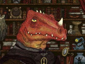 Reptil mit literarischer Ader: In seinem neuen Abenteuer verschlägt es den Schriftsteller Hildegunst von Mythenmetz auf eine Insel, wo er seine Bücherstauballergie kurieren will. (Illustration (c) Walter Moers)